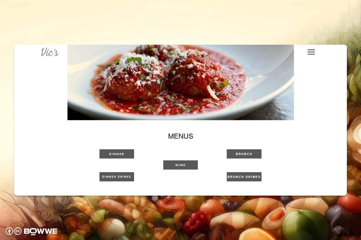 Screenshot from restaurant menu - Vic's New York
