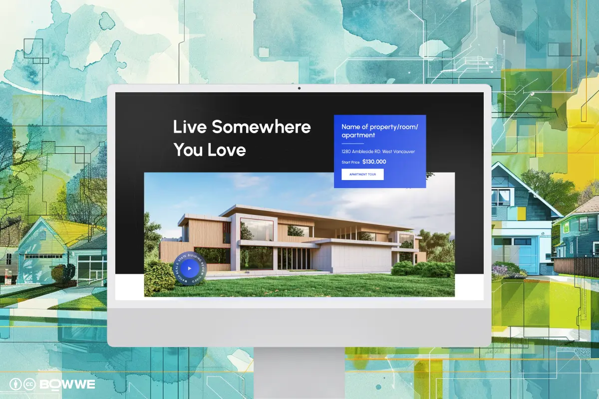 Mockup of real estate website template on computer monitor