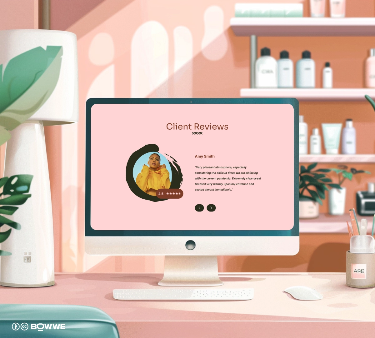 monitor with SPA website template with section "Reviews"