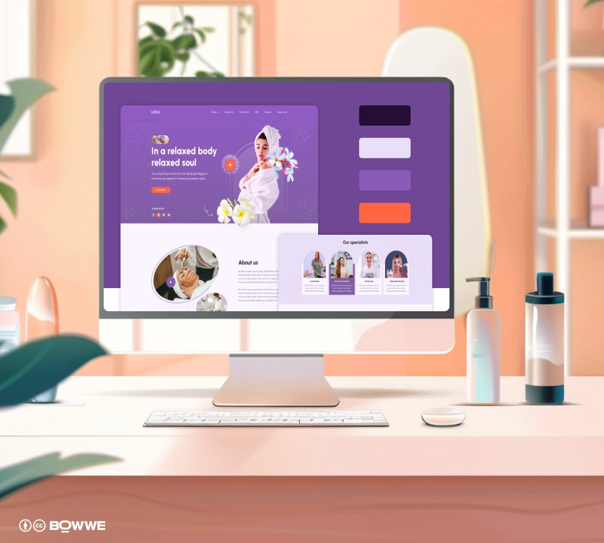 monitor with SPA website template with brand design
