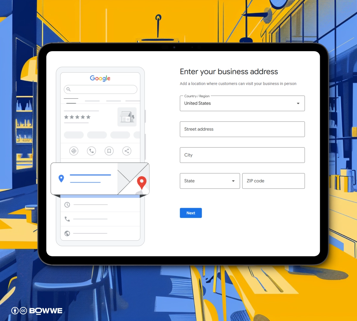 Screen from Google Business setup for restaurant with editing of Business address