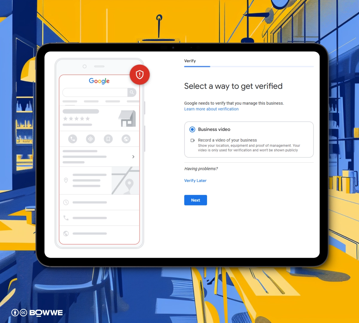 Screen from Google Business setup for restaurant with editing of verification