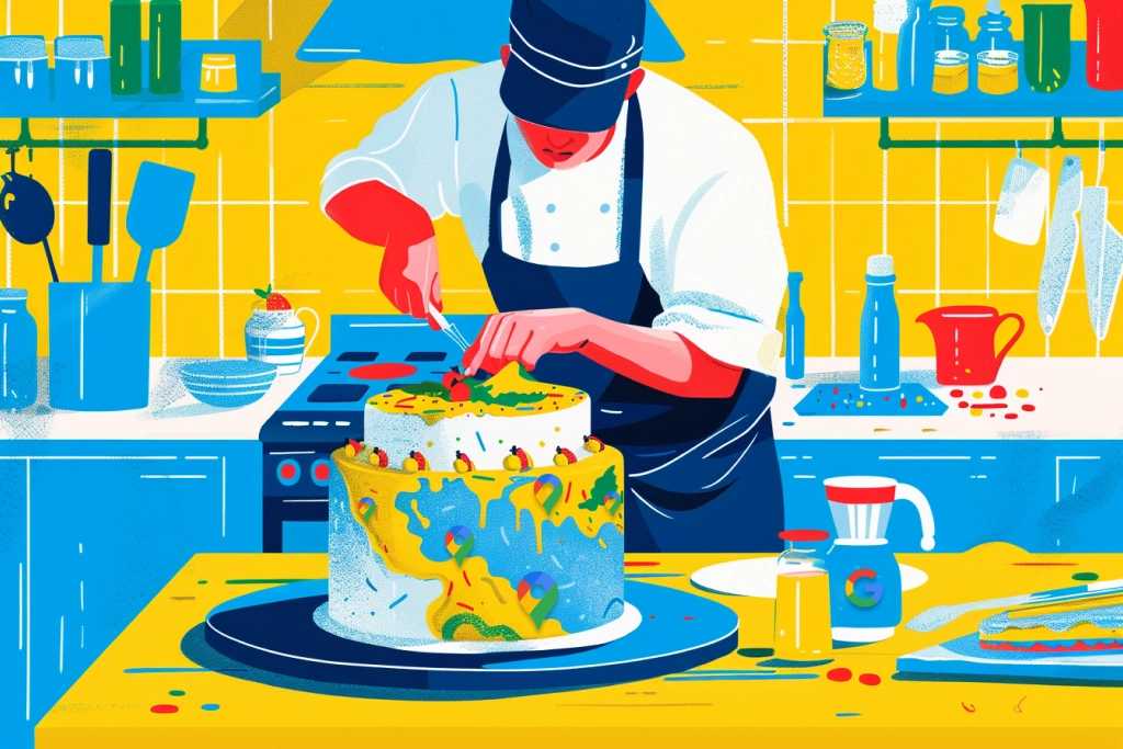 The cook creating a cake with Google Map