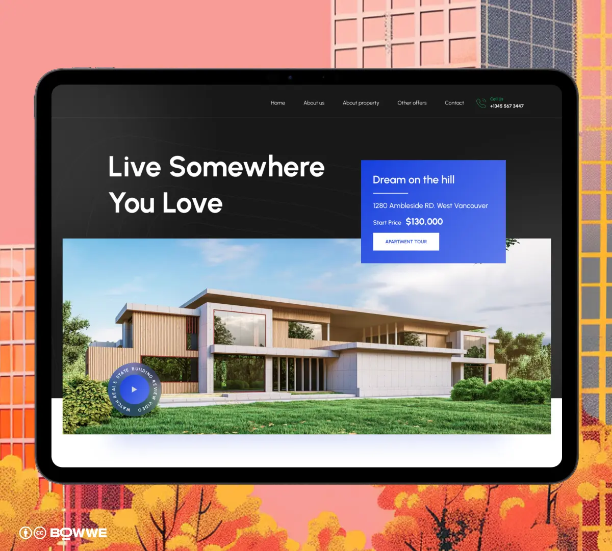 Pagina di destinazione immobiliare di BOWWE su tablet