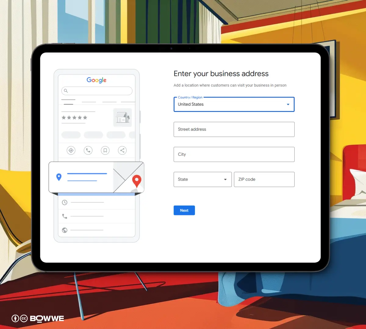 Schermata di configurazione di Google Business per hotel con modifica dell'indirizzo aziendale