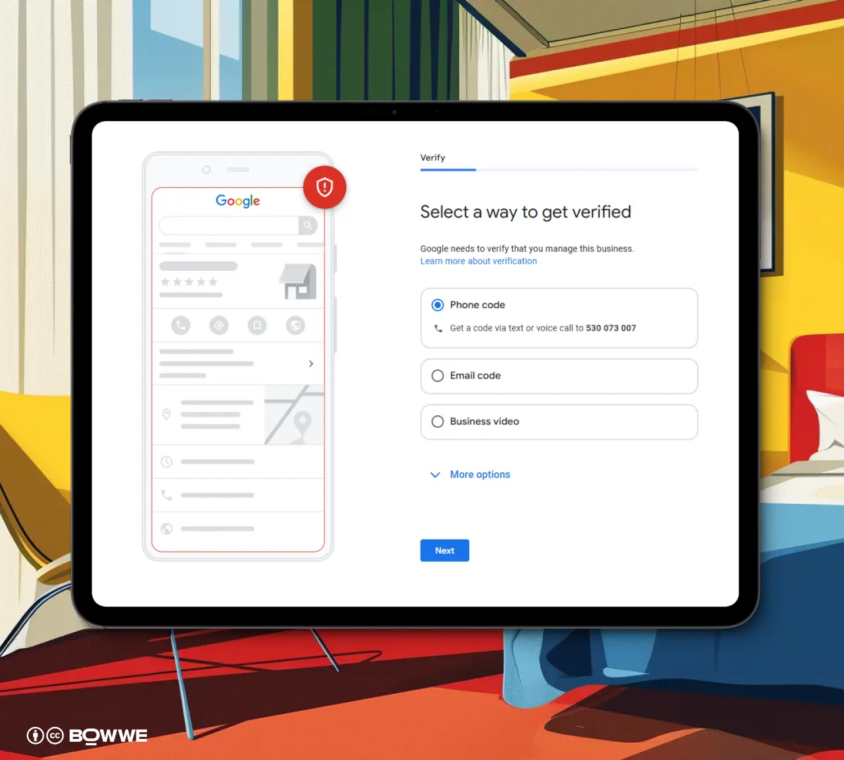 Schermata di configurazione di Google Business per hotel con modifica della verifica
