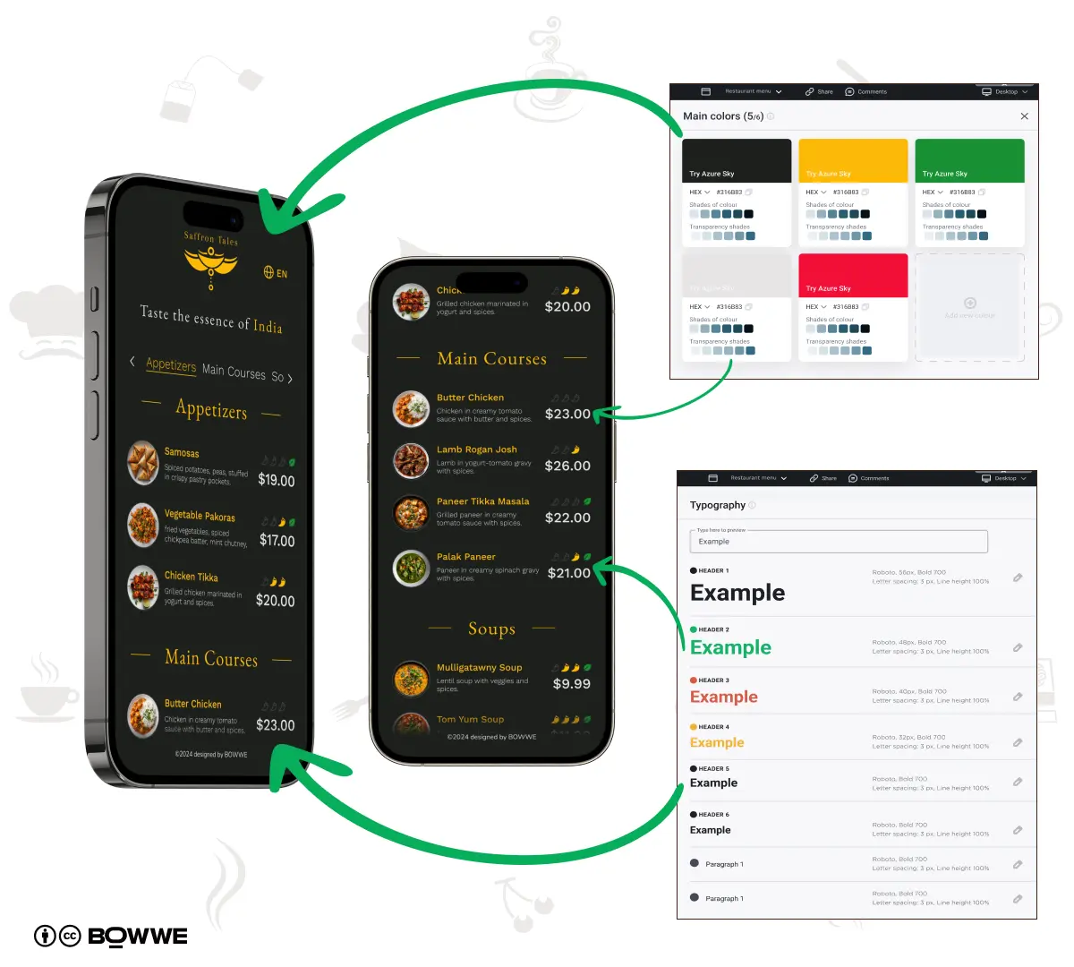 BOWWE Restaurant menu template with edit of UI Kit