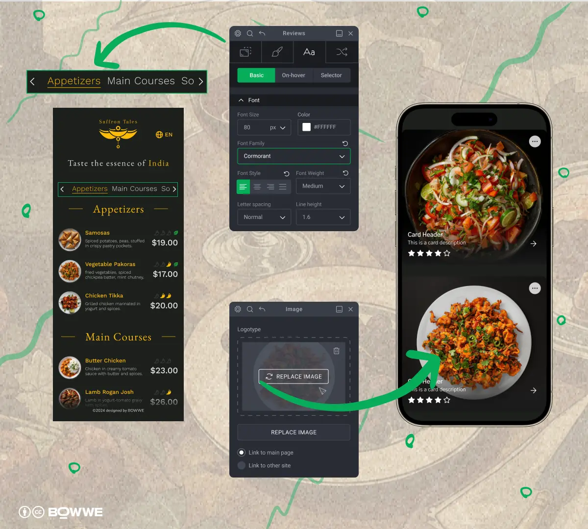 Adding categories in restaurant menu in BOWWE Menu Creator 