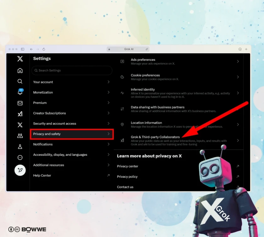Screenshot of setting in Grok 