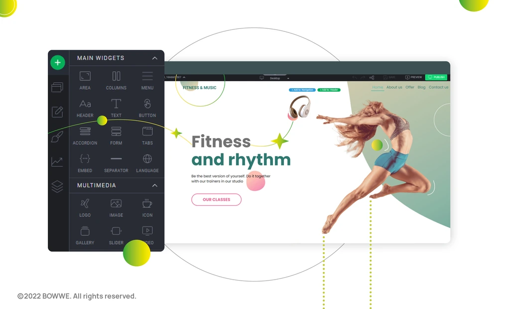 Szablon do studia fitness z fragmentem BOWWE Buildera