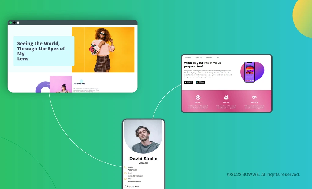 Szablony stron internetowych na komputery stacjonarne, urządzenia mobilne i tablety na zielono-niebieskim tle