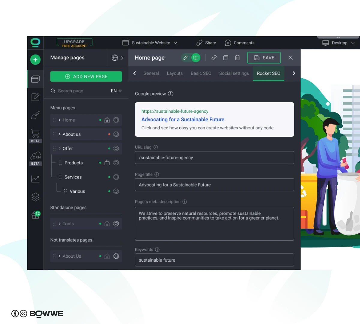 Modulo Rocket SEO nel BOWWE Website Builder