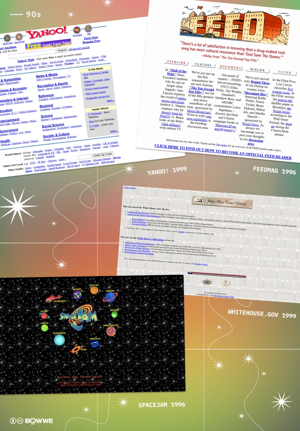 Capturas de pantalla de sitios web de diseño web de los años 90
