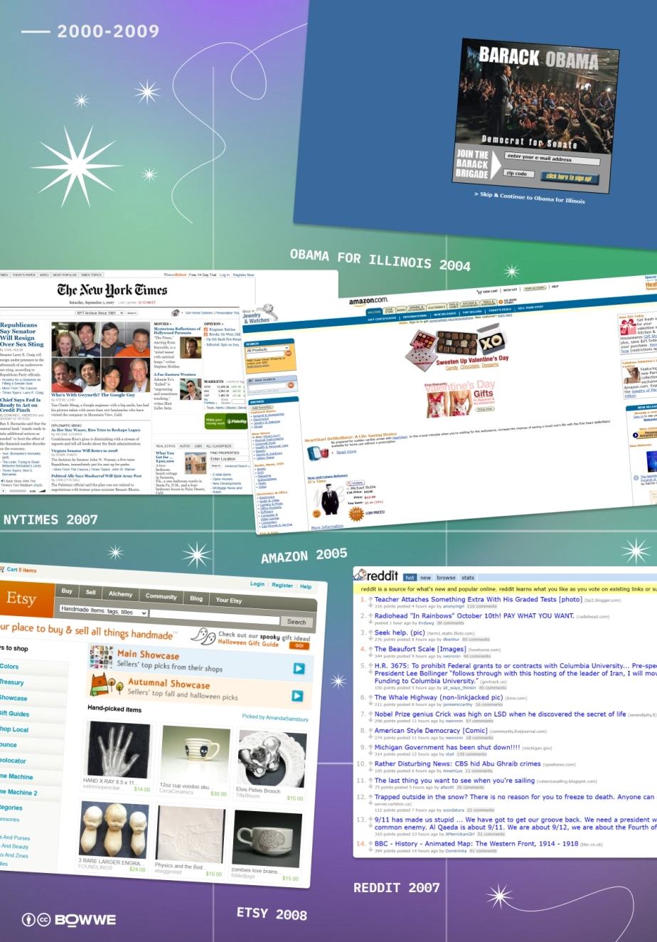 Capturas de pantalla de sitios web de diseño web de la década del 2000