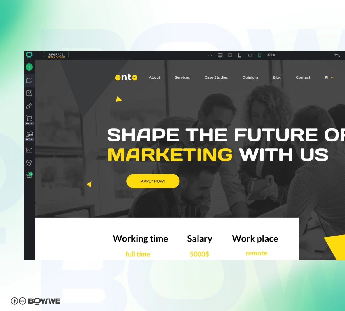 Создание страницы вакансий на сайте маркетингового агентства в BOWWE Website Builder