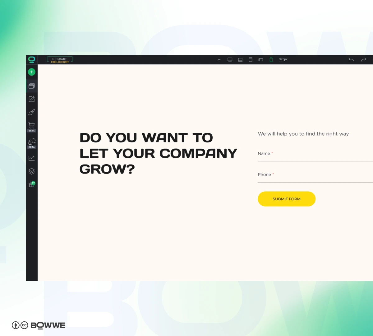 Создание контакта на сайте маркетингового агентства в BOWWE Website Builder