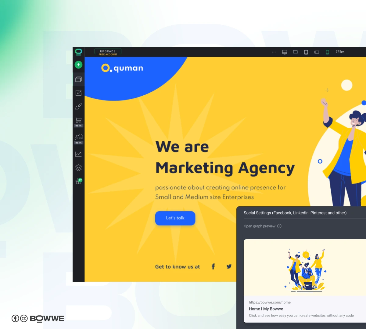 Создание главной страницы сайта агентства в BOWWE Website Builder