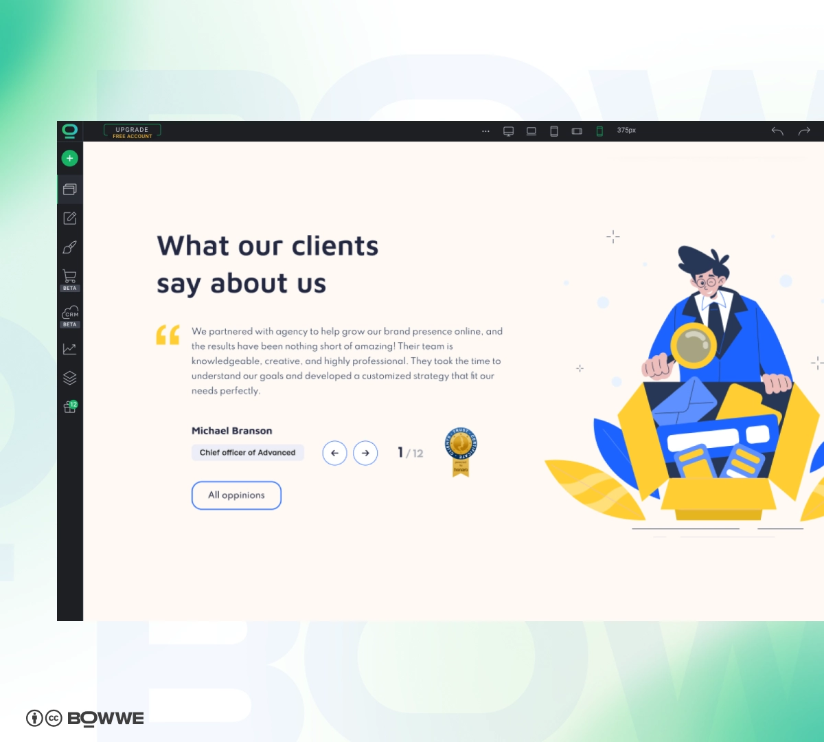 Создание отзывов на сайте маркетингового агентства в BOWWE Website Builder