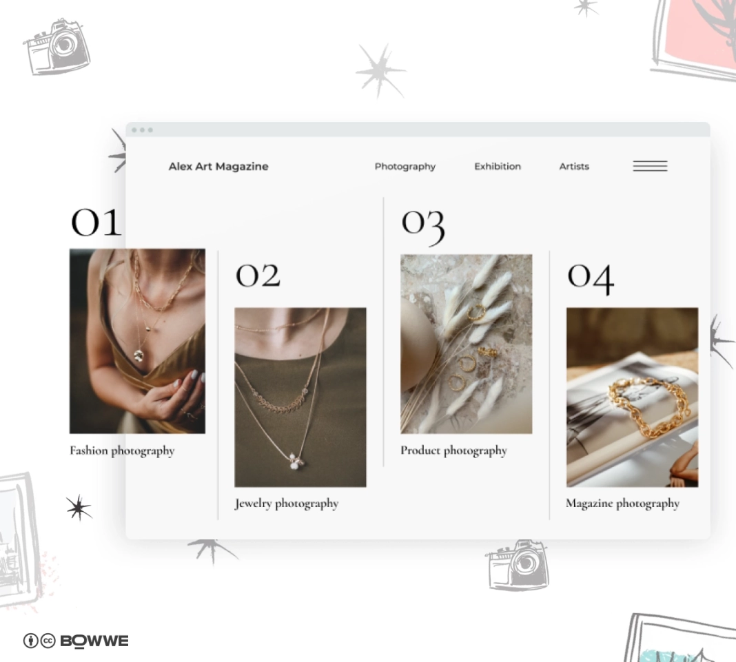 Creación de una página de servicios en el sitio web del fotógrafo en BOWWE Website Builder