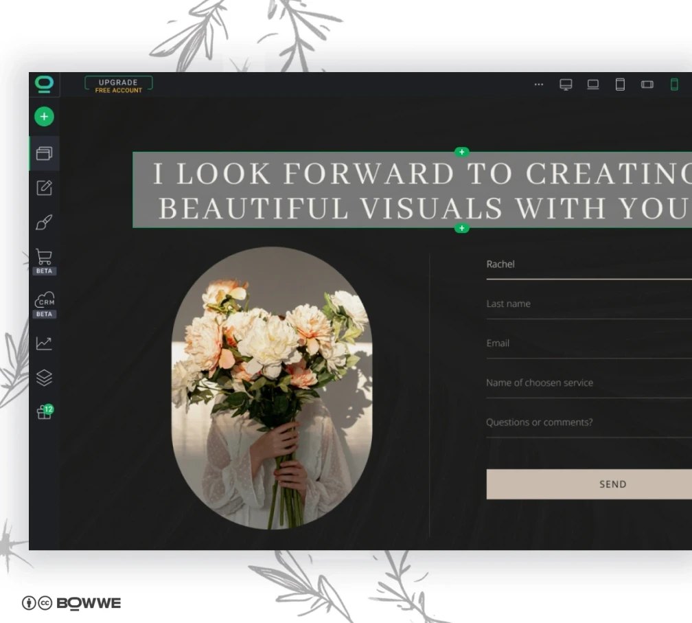 Creación de la sección Contacto en el sitio web del fotógrafo creado en BOWWE Website Builder