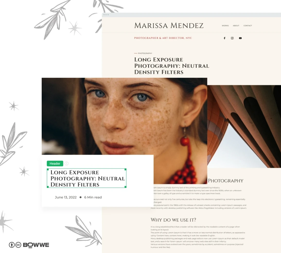 Creación de blog en sitio web de fotógrafo creado en BOWWE Website Builder