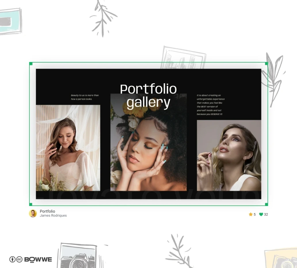 Sección con galería de portafolios en el sitio web del fotógrafo
