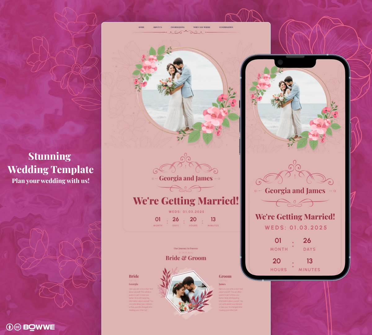 Modelli di invito per matrimonio sulla spiaggia di BOWWE Website Builder