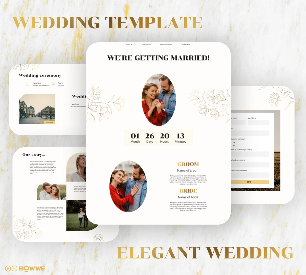 Eleganti modelli di inviti di nozze di BOWWE Website Builder