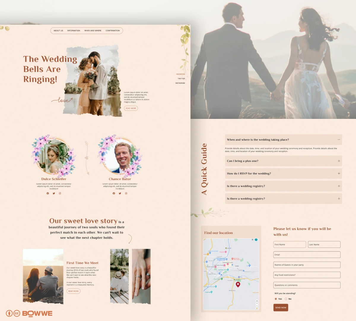 Modelli di invito per matrimonio rustico di BOWWE Website Builder
