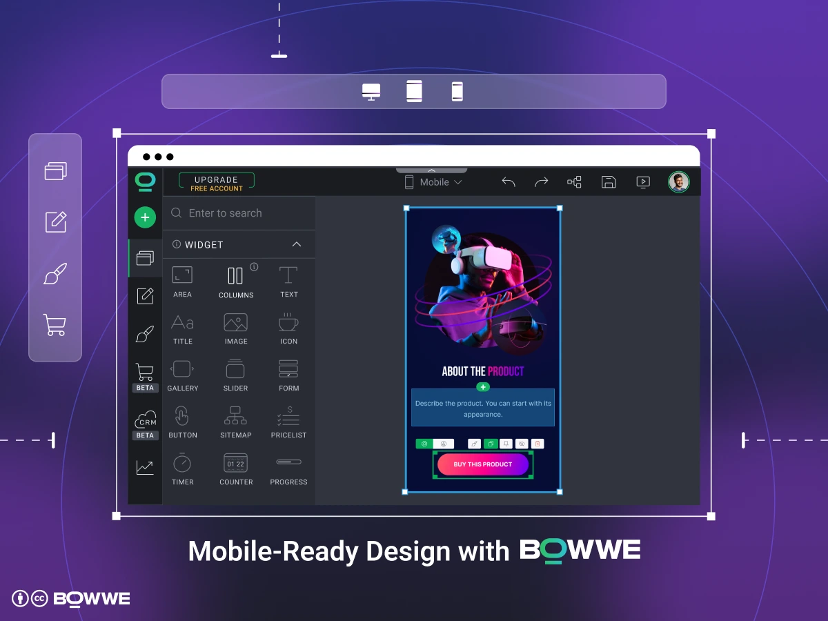 The process of creating a website using the mobile-first design approach in BOWWE Website Builder