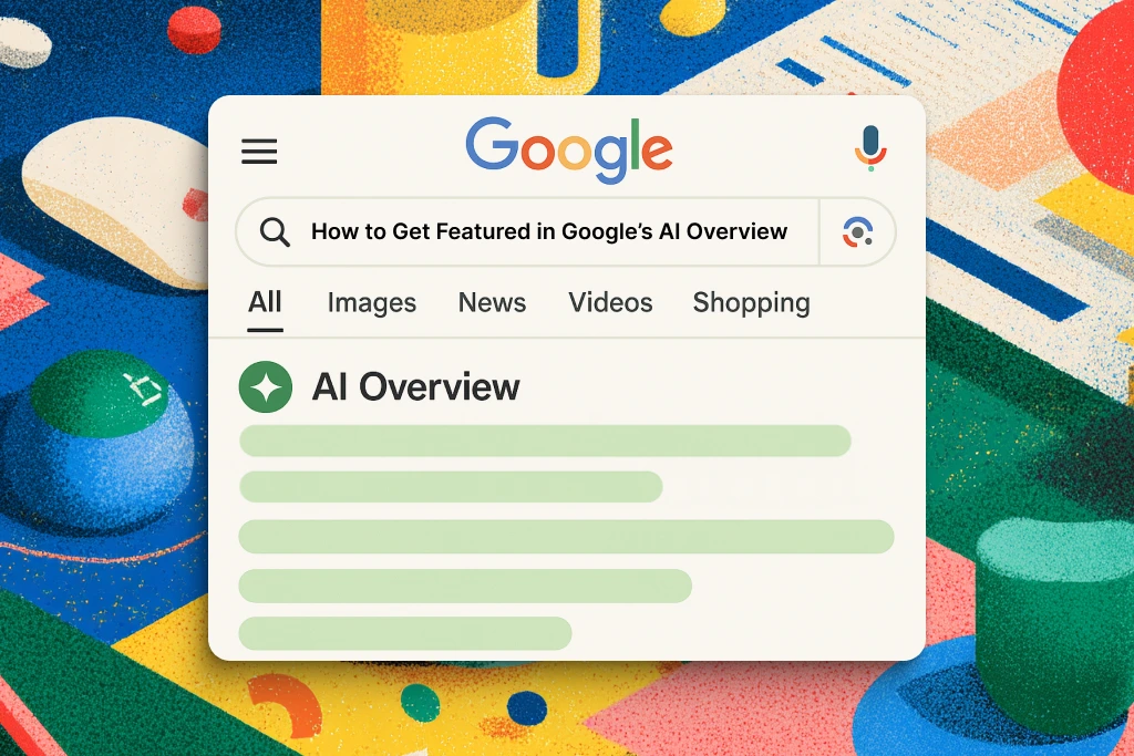 Tela do resumo de IA sobre um fundo vibrante com as cores do Google