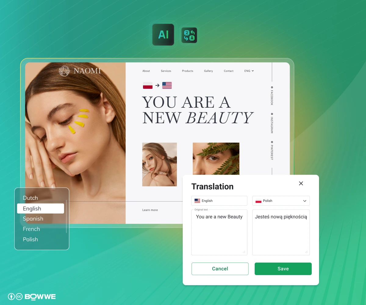 Translation of website in BOWWE AI Multi Language Builder