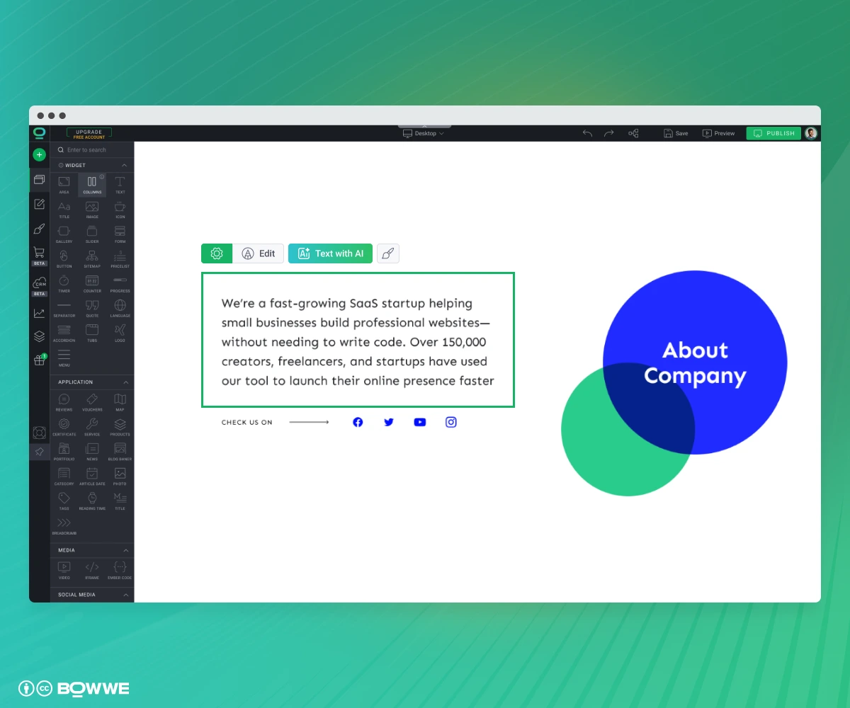 Career Page with company achievements section made in BOWWE Website Builder