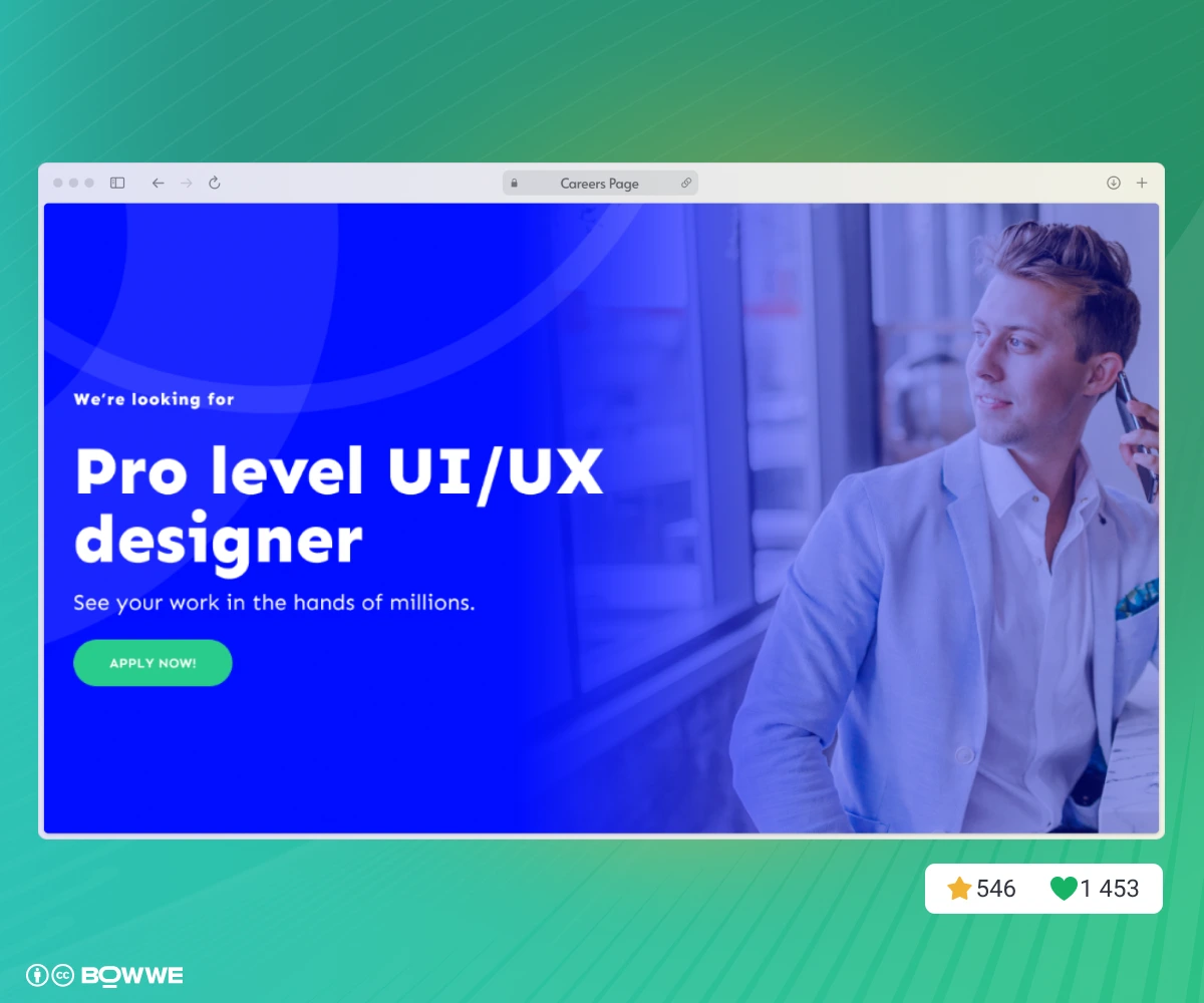 We're hiring page created in BOWWE Website Builder with reactions