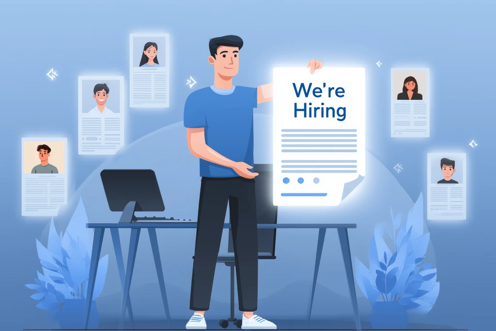 A recruiter holding a glowing 