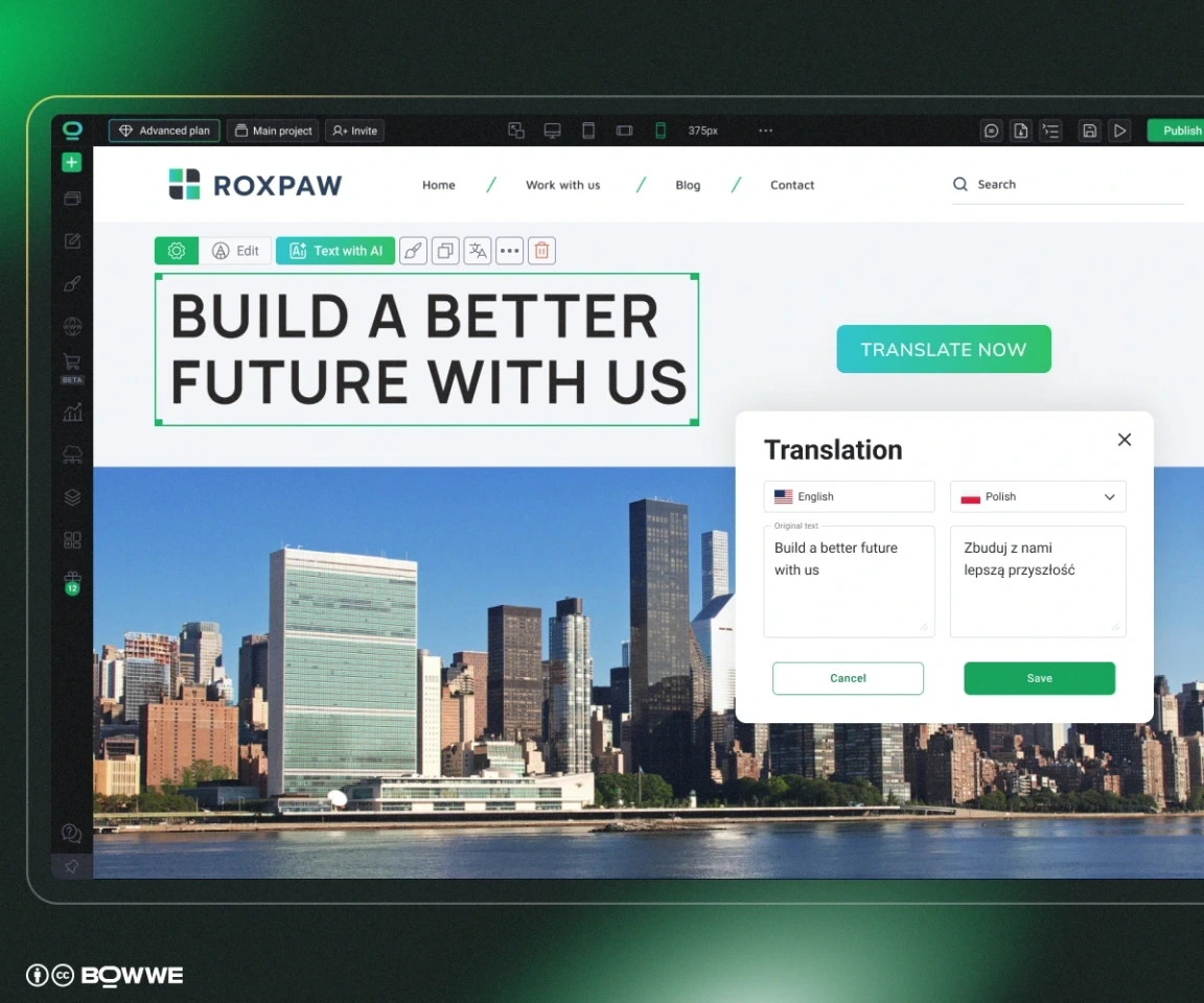 Translation of multilingual website made in BOWWE Website Builde