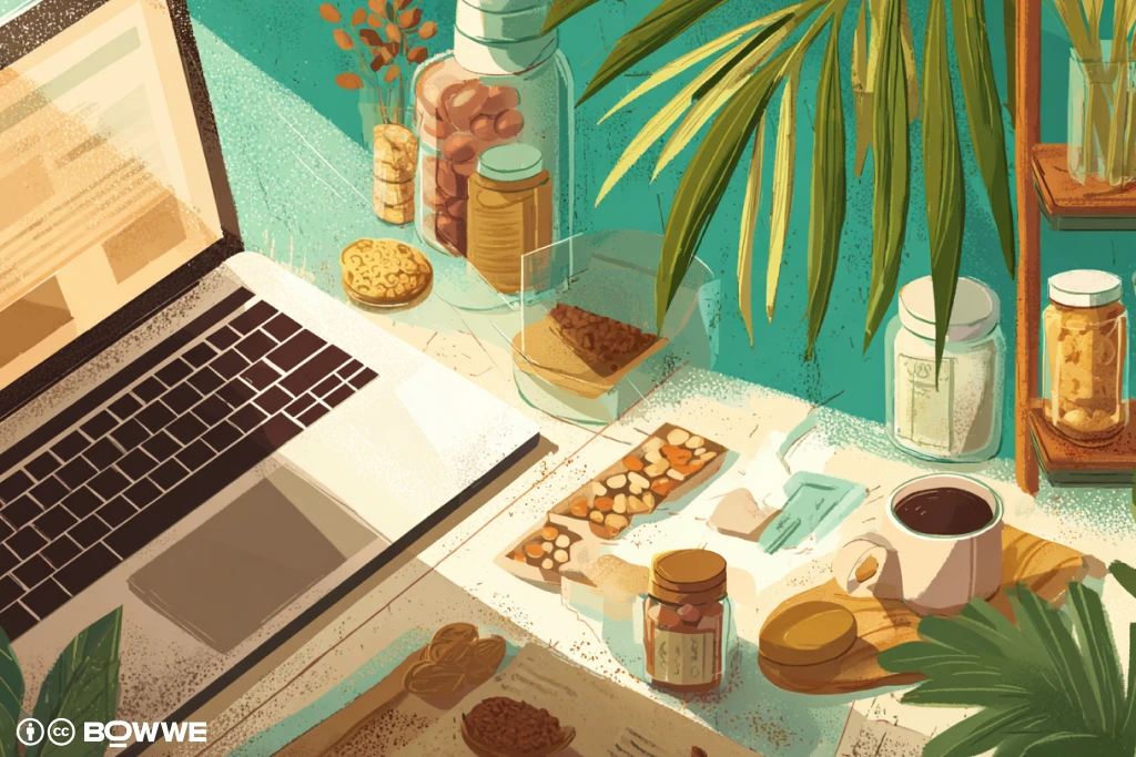 Dietitian's workstation with an open laptop displaying the dietetics page