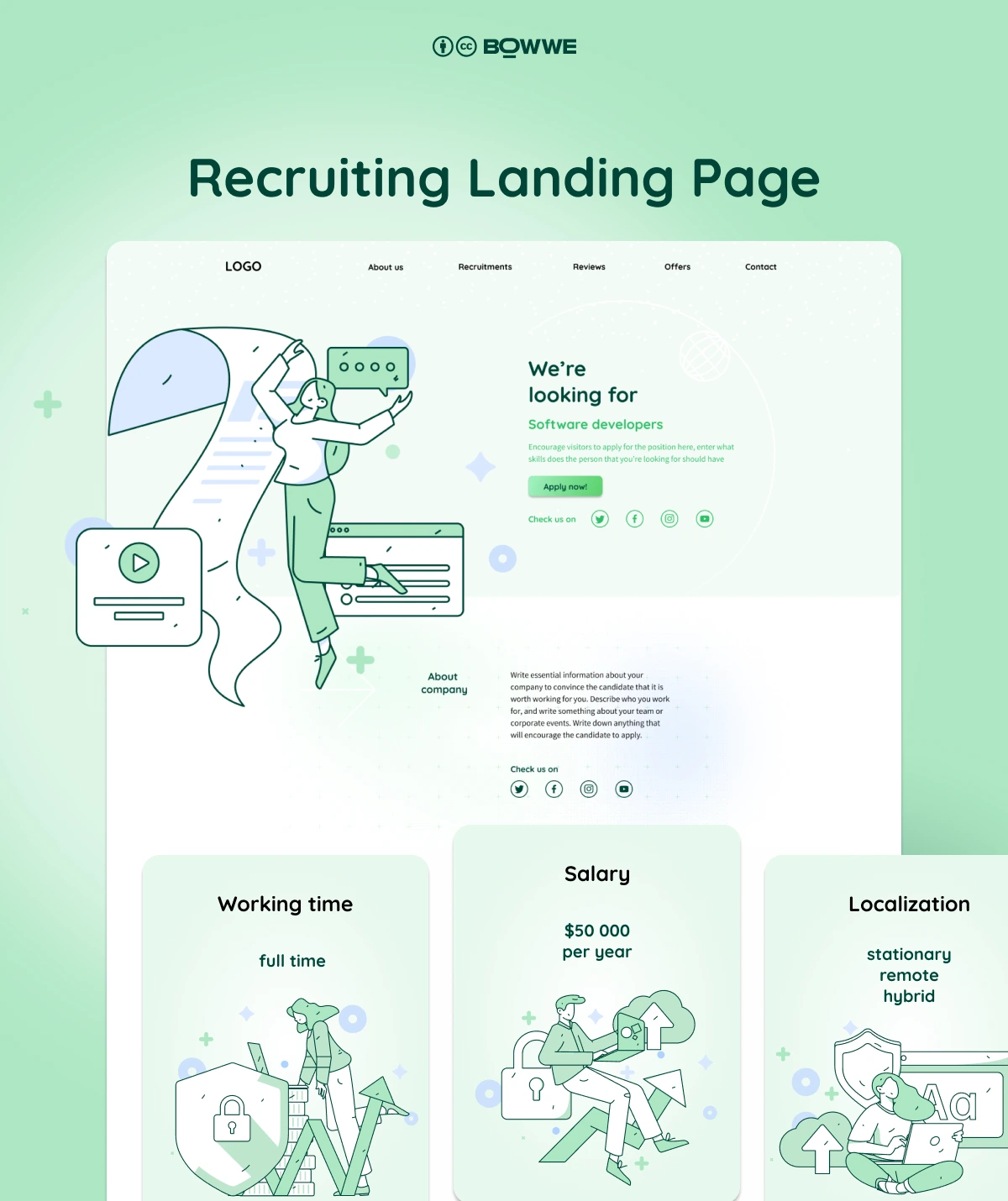 Mintgrüne Recruiting-Website-Vorlage von BOWWE