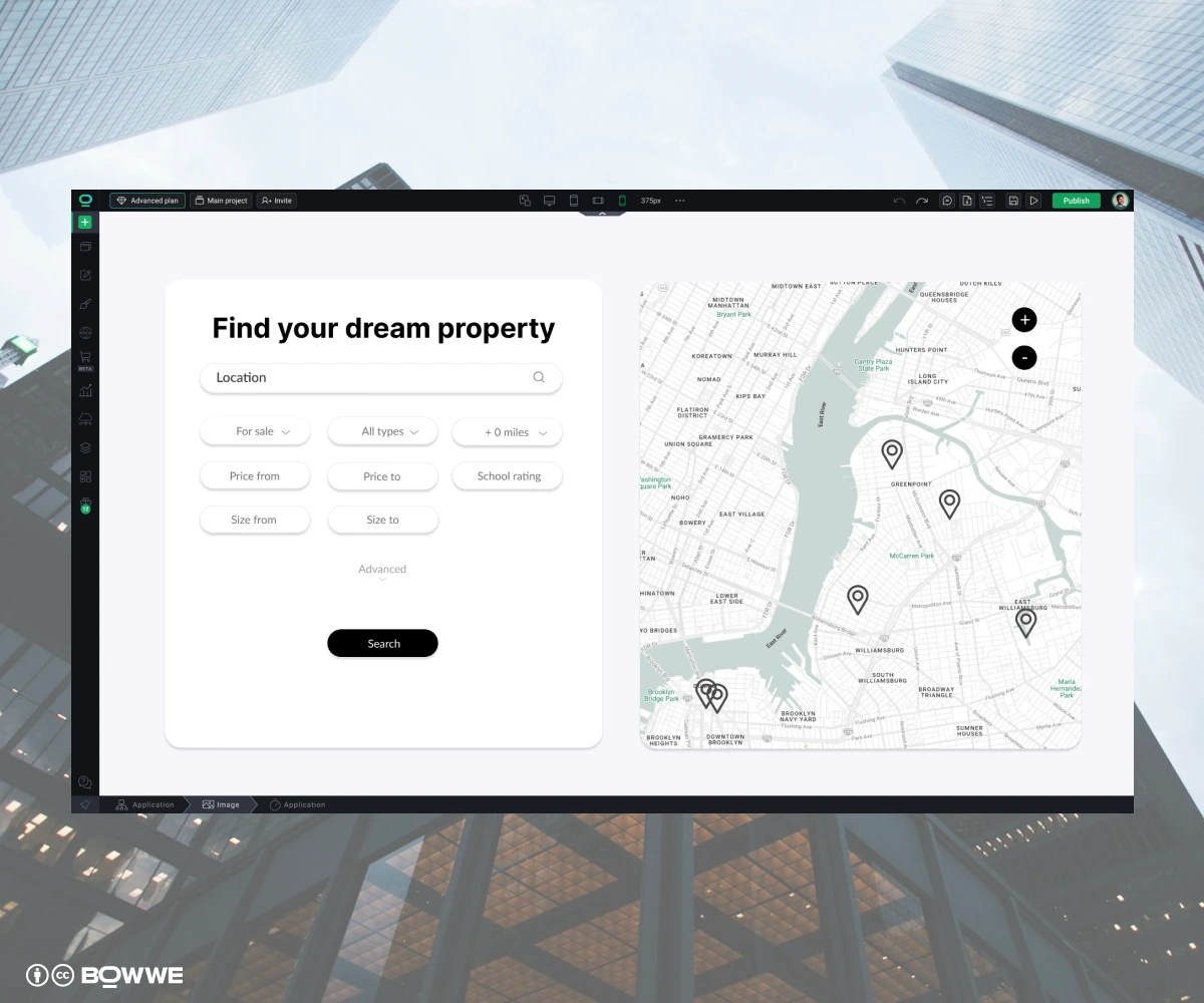 Real estate website with IDX/MLS search with map made in BOWWE Real Estate Website Builder