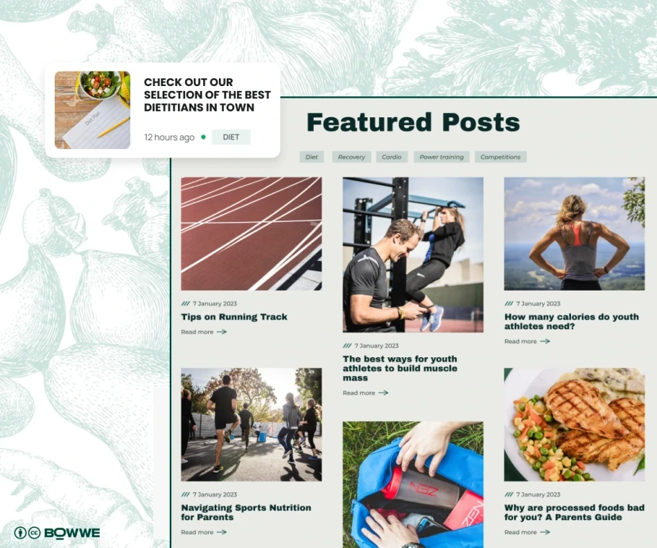 Blog de nutricionista creado en BOWWE Blog Builder