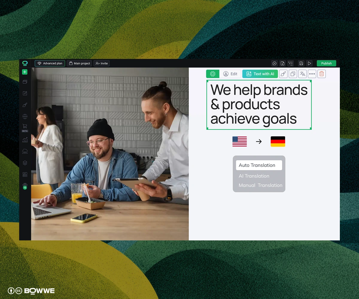 Translation options in BOWWE Multilingual CMS
