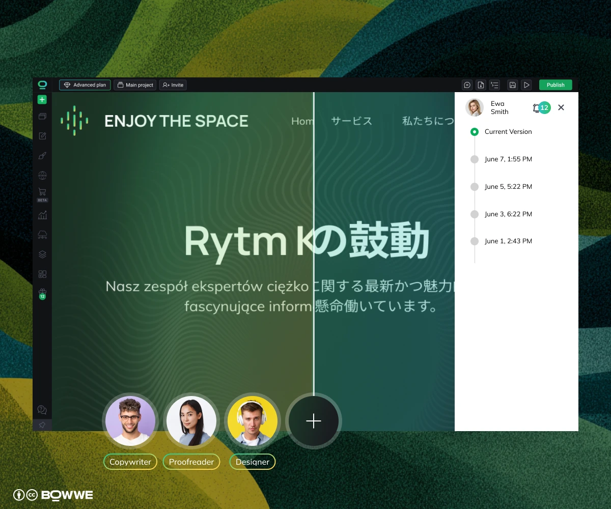 Team and version managment in BOWWE Multilingual CMS