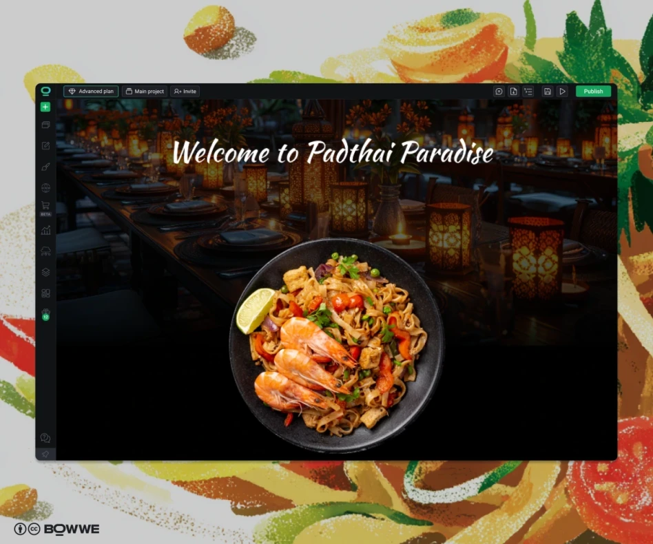 Restaurant homepage created with BOWWE's restaurant website builder