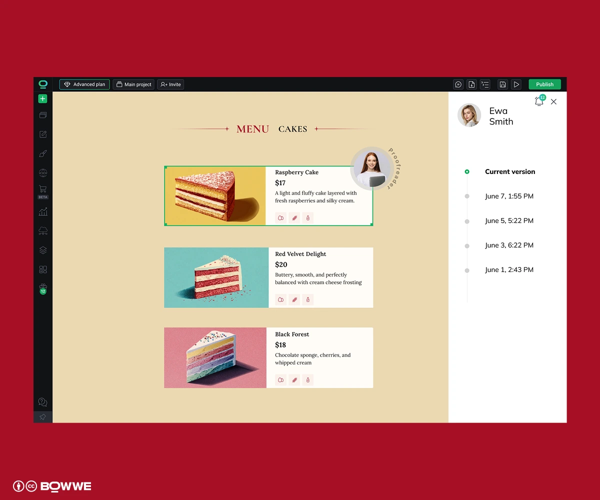 Modifica di un sito web multilingue creato nel BOWWE Multilingual Website Builder dal team