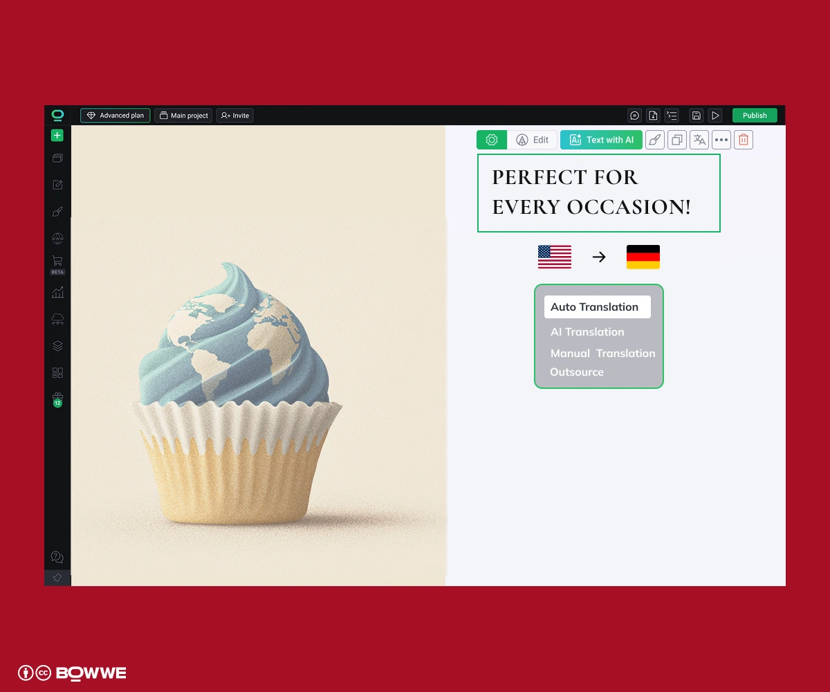 Un sito web multilingue con editing di traduzione realizzato con BOWWE Multilingual Website Creator