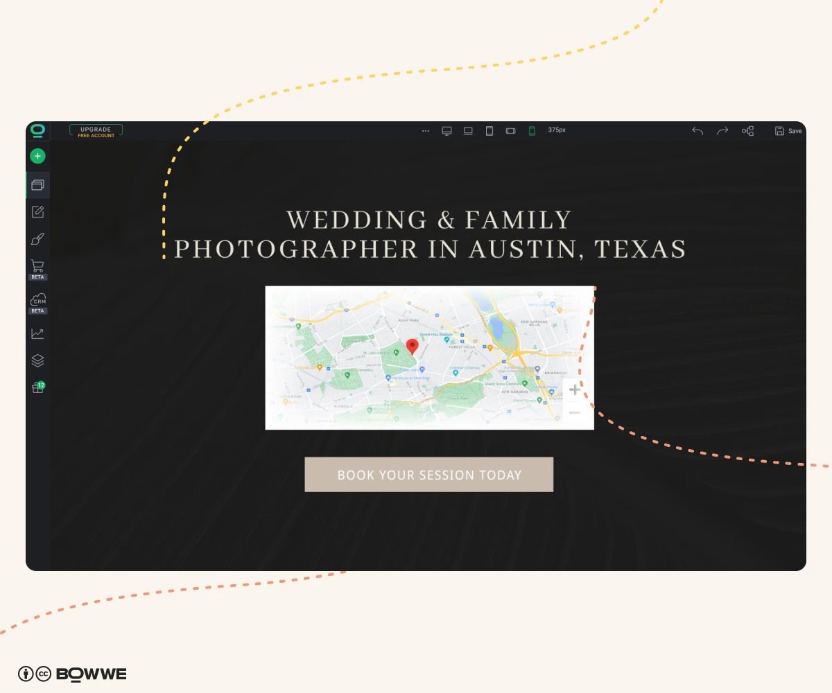 Sito web del fotografo creato in BOWWE Website Builder con SEO locale