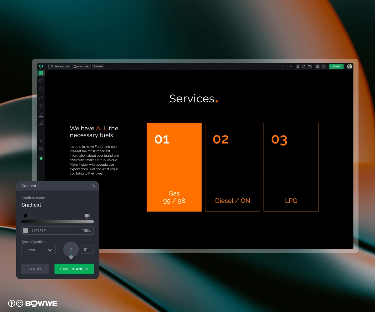 La section Services du site web de carburant a été créée avec BOWWE Website Builder.