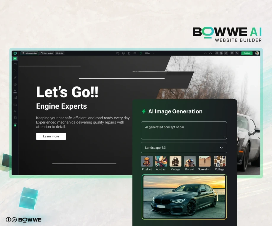 Generating AI website images in AI Image Generator in BOWWE AI Website Builder