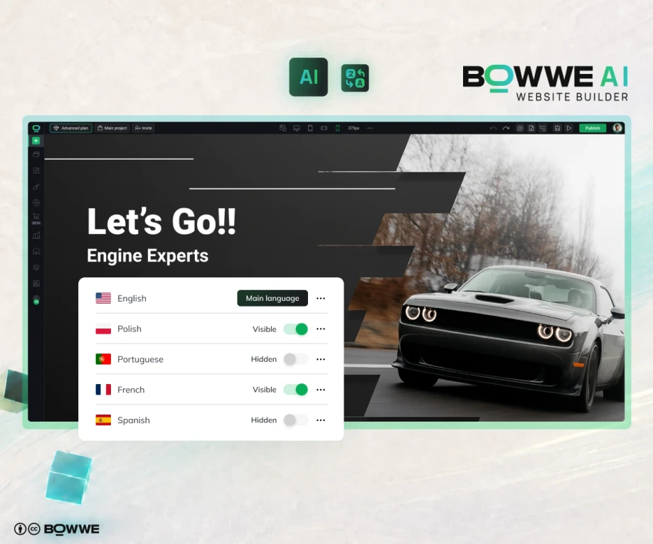Creation of multilanguage AI website in BOWWE AI Website Builder