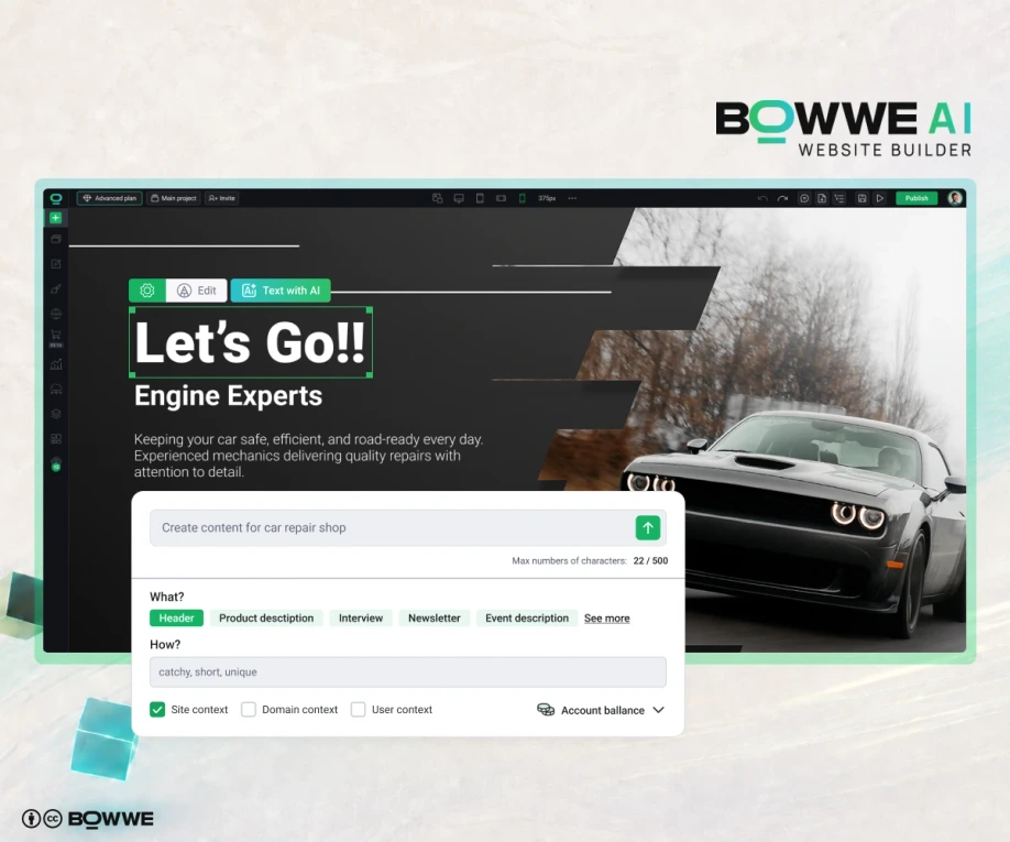 Generating AI website content in AI Text Generator in AI Website Builder